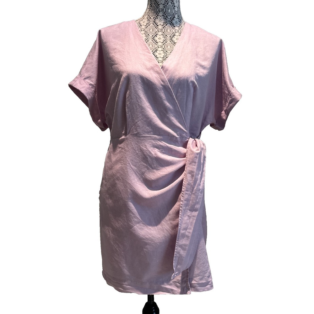 Hudson North Lavender Pink Linen & cotton Wrap Short Dress Size Small